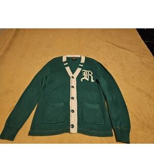 Polo Rugby Ralph Lauren Letterman Cardigan Sz S Green Extremely RARE $60obo